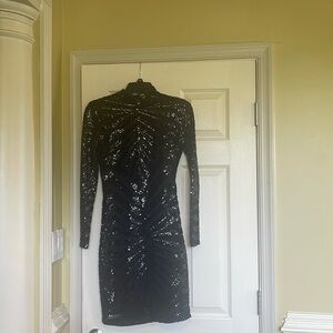 Black Sequin Dress With Keystone Hole In The Back Camille Designer
